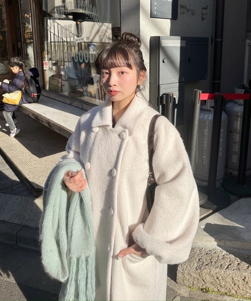 ミュゲ muguetロングコート　アイボリー muguet（ミュゲ）の「stand collar long coat（ステンカラー