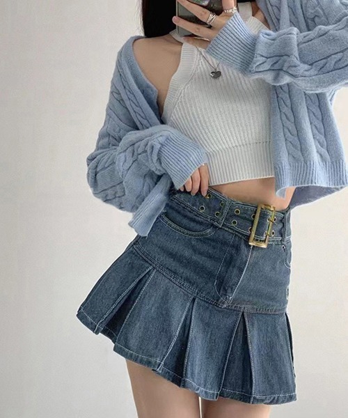 miniministore スカート ミニデニムプリーツスカート ベルト付き