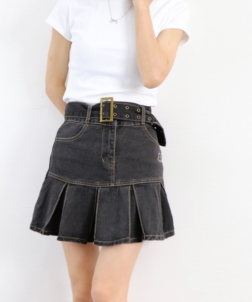miniministore スカート ミニデニムプリーツスカート ベルト付き