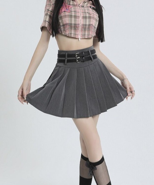 Sibra スカート ベルト付き プリーツミニスカート : ZOZOTOWN