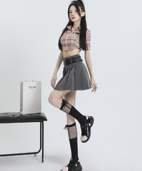 Sibra スカート ベルト付き プリーツミニスカート : ZOZOTOWN