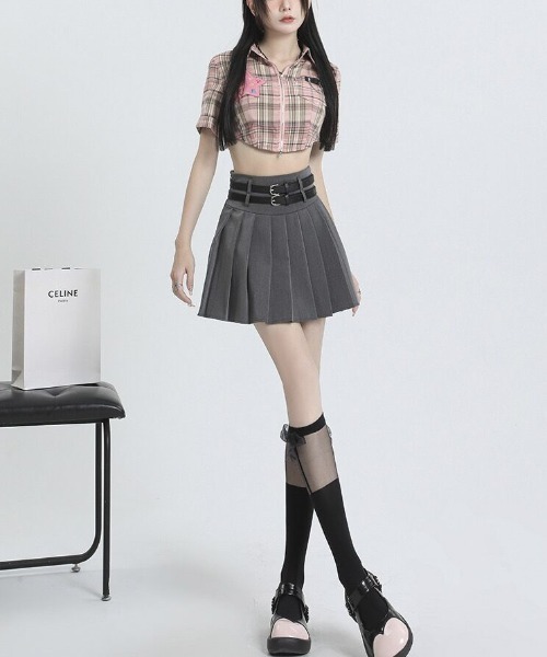 Sibra スカート ベルト付き プリーツミニスカート : ZOZOTOWN