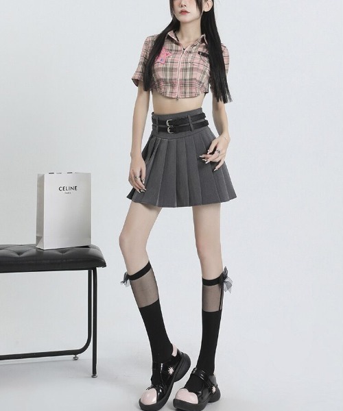 Sibra スカート ベルト付き プリーツミニスカート : ZOZOTOWN