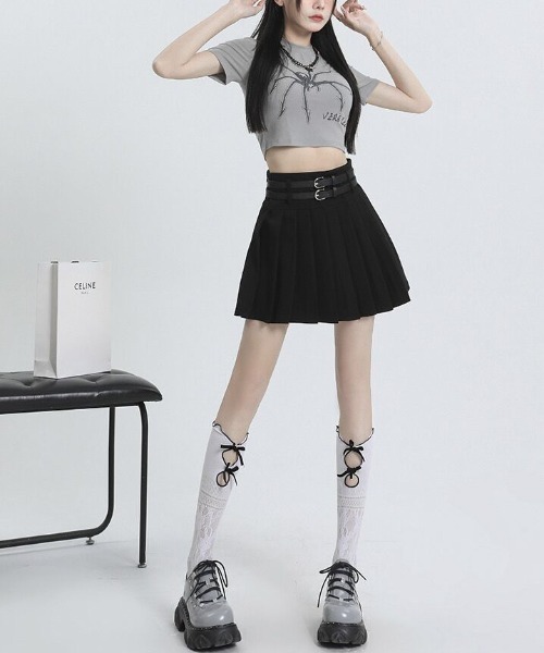 Sibra スカート ベルト付き プリーツミニスカート : ZOZOTOWN