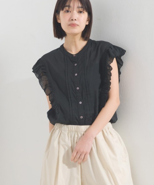 OMNES（ファッション） ブラウス シャツ コットンボイルフリル