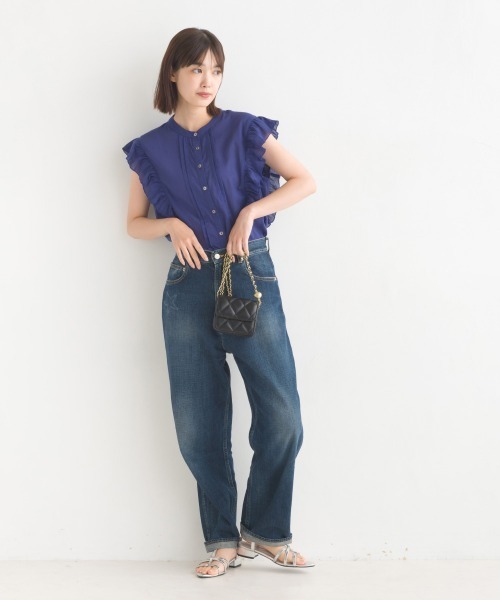 OMNES（ファッション） ブラウス シャツ コットンボイルフリル