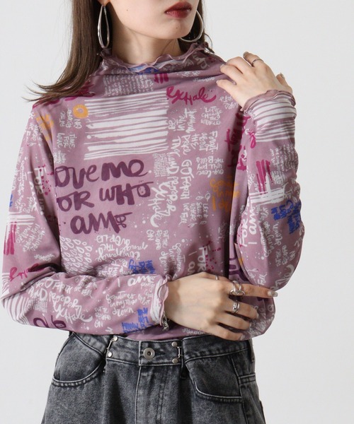 tシャツ BRODIAEA メッシュトップス　リバーシブル　転写×無地 レディース