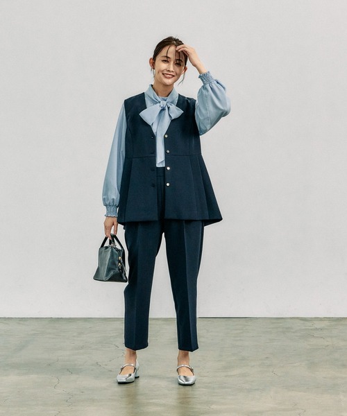 GLOBAL WORK シャツ ブラウス お手入れらくらく2WAYボウタイブラウス 