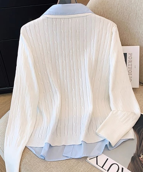 GEMEDA ニット セーター レイヤード風ケーブルニット レディース