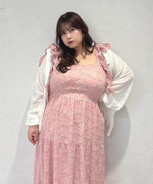 Louiosy ワンピース 「大きいサイズ」フラワージャガードフリル