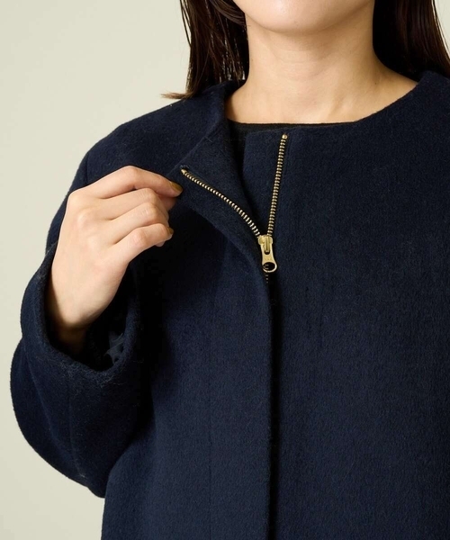 ⭐︎ミルクティー色の端正なノーカラーコート⭐︎ NOLLEY'S（ノーリーズ）の「◇【WEB限定カラーあり】ダブルクロスノー