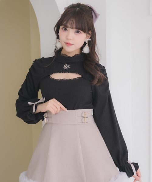 トップス ttttt ROJITA（ロジータ） tシャツ ロゴ刺繍デコルテ開きリブトップス