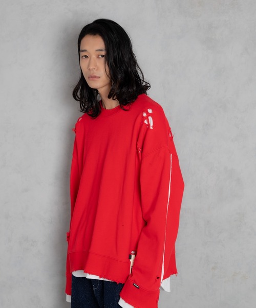 トレーナー スウェット ADAMPATEK/damage layered pullover/ダメージレイヤードプルオーバー(AP2424008) レデ