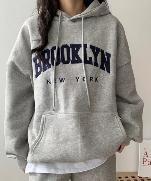LETee トレーナー スウェット 裏起毛BROOKLYNロゴパーカー レディース