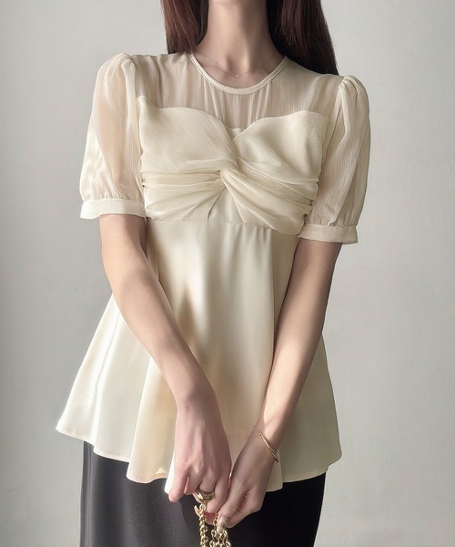 Meiru tシャツ 半袖 シアードッキングペプラムトップス レディース