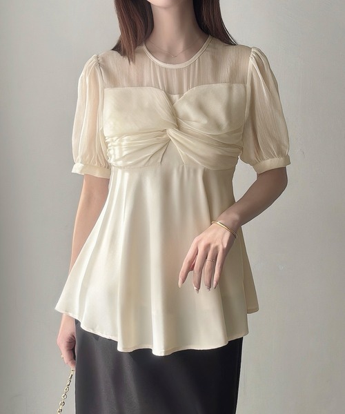 Meiru tシャツ 半袖 シアードッキングペプラムトップス レディース
