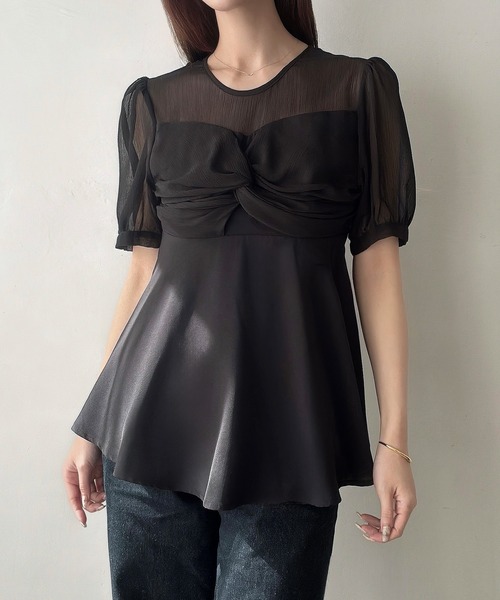 Meiru tシャツ 半袖 シアードッキングペプラムトップス レディース