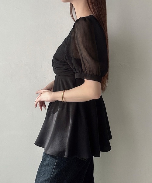 Meiru tシャツ 半袖 シアードッキングペプラムトップス レディース
