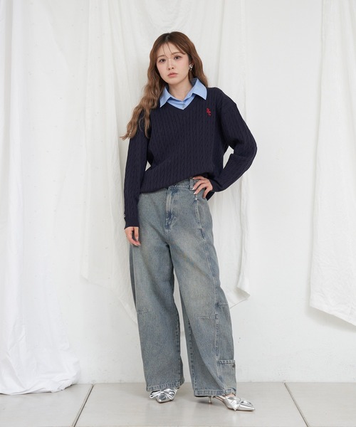 Ray Cassin ニット セーター 「襟取り外し可」襟付ルーズケーブルV  