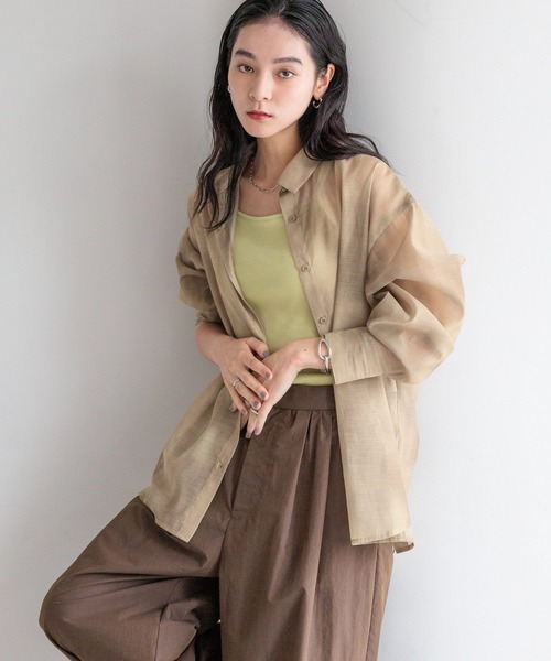 LOWRYS FARM ブラウス シャツ シアーシャツLS＊ 231459