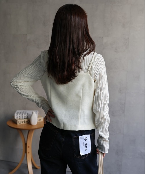 ap retro ベスト ジレ 「セットアップ対応」フロントボタン麻ライク