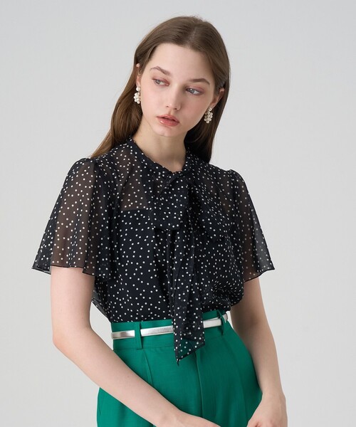 ANAYI ブラウス シャツ ドットシフォンボウタイ レディース