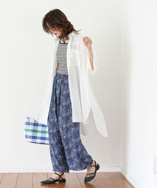 Green Parks シャツワンピース 7分袖ミディ丈シャツワンピース