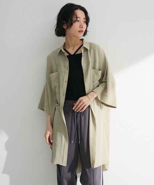 【 】緑の花柄ミディ丈シャツワンピース Green Parks シャツワンピース 7分袖ミディ丈シャツワンピース