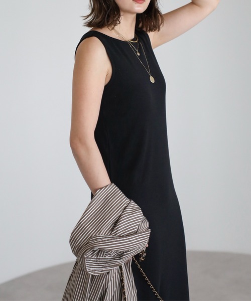 【新品タグ付】Estella.K 胸パッド付　オープンバックワンピース　ブルー 高身長 バックオープンカットソーマキシワンピース （トール