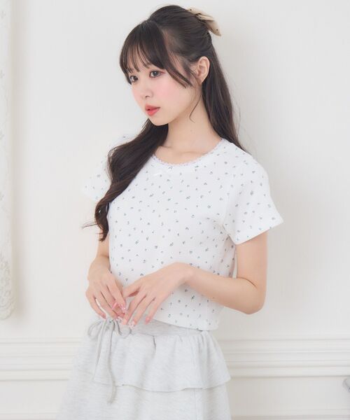 Emsexcite（エムズエキサイト） tシャツ 小花柄ワッフルTEE レディース