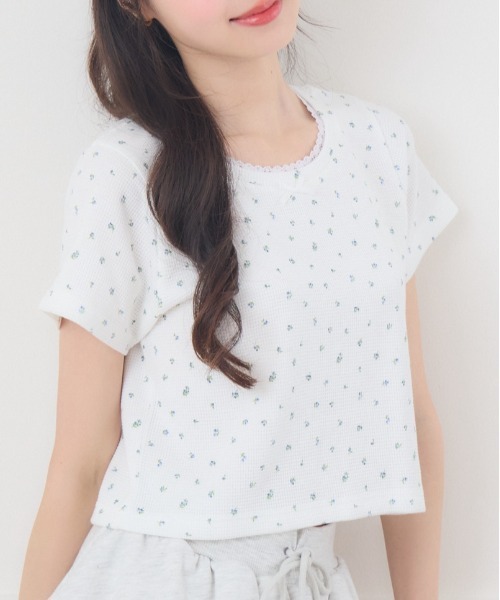 Emsexcite（エムズエキサイト） tシャツ 小花柄ワッフルTEE レディース