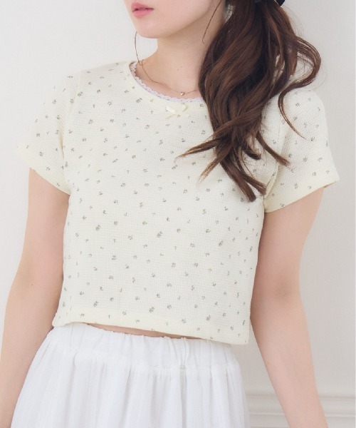Emsexcite（エムズエキサイト） tシャツ 小花柄ワッフルTEE レディース