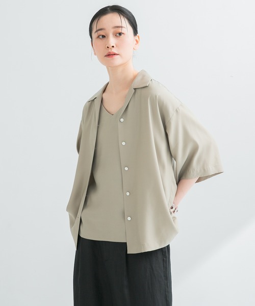 ブラウス シャツ SWITCHING SHIRT レディース ブラウス シャツ ノーカラースナップボタンシャツ レディース
