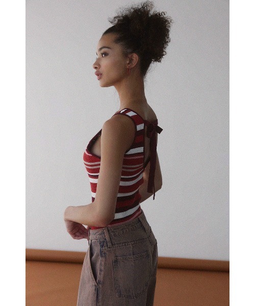 ALEXIA STAM tシャツ Rib Stripe Knit Bodysuit /リブストライプ