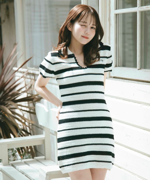 新品　未使用　maglie マーリエ　ボーダー　アシメトリー　ワンピース　ワンピ ボーダーレースワンピース（5143121301） | Maglie le