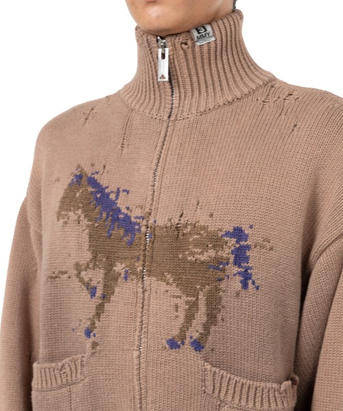 カーディガン Horse Jacquard Knit Cardigan メンズの画像