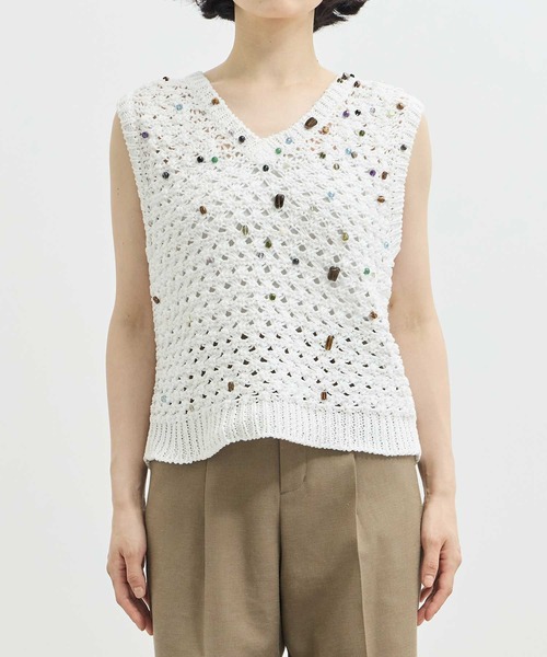 ベスト ジレ 「AKIRANAKA/アキラナカ」別注 Gerda glass beads＆ores knit BK/ビーズニットベスト レディース AKIRANAKA/アキラナカ】別注 Gerda glass beads&ores knit BK