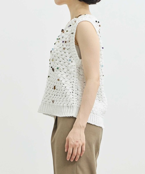 ベスト ジレ 「AKIRANAKA/アキラナカ」別注 Gerda glass beads＆ores knit WH/ビーズニットベスト レディース AKIRANAKA ベスト ジレ 「AKIRANAKA/アキラナカ」別注 Gerda