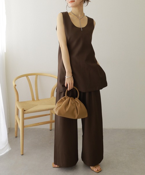 セットアップ side slit sleeveless set up /ソリッドカラーサイド