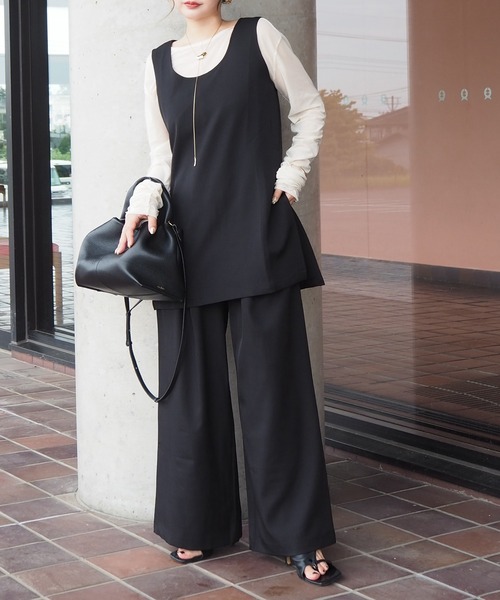 セットアップ side slit sleeveless set up /ソリッドカラーサイド