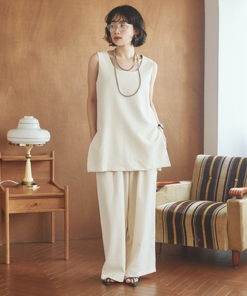 セットアップ side slit sleeveless set up /ソリッドカラーサイド