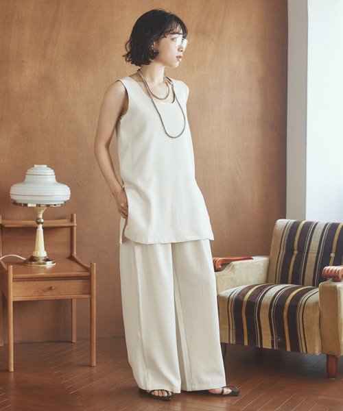 セットアップ side slit sleeveless set up /ソリッドカラーサイド