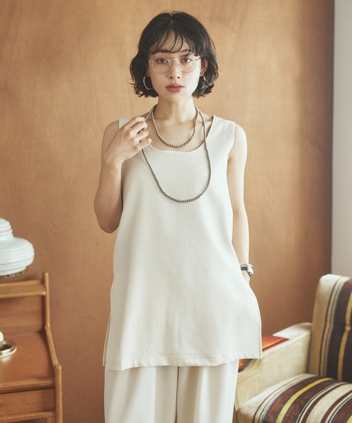 セットアップ side slit sleeveless set up /ソリッドカラーサイド