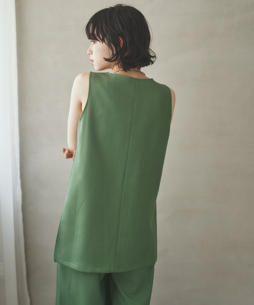 セットアップ side slit sleeveless set up /ソリッドカラーサイド