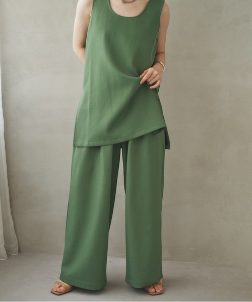 セットアップ side slit sleeveless set up /ソリッドカラーサイド