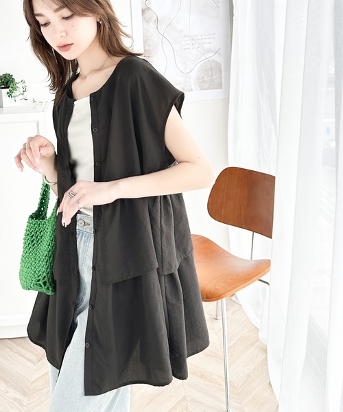「classicalelf」 ノースリーブチュニック LARGE チャコールグレー レディース