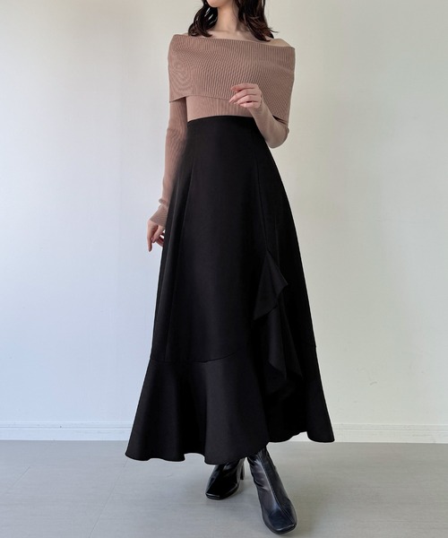 JUNOAH（ジュノア） スカート イレへムレースアップスカート(薄手