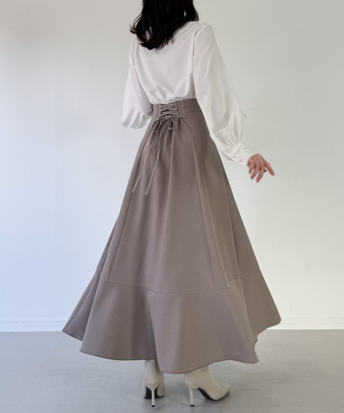 JUNOAH（ジュノア） スカート イレへムレースアップスカート(薄手