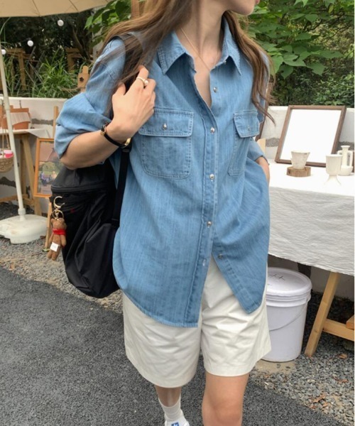 ブラウス シャツ デニムシャツトップス レディース