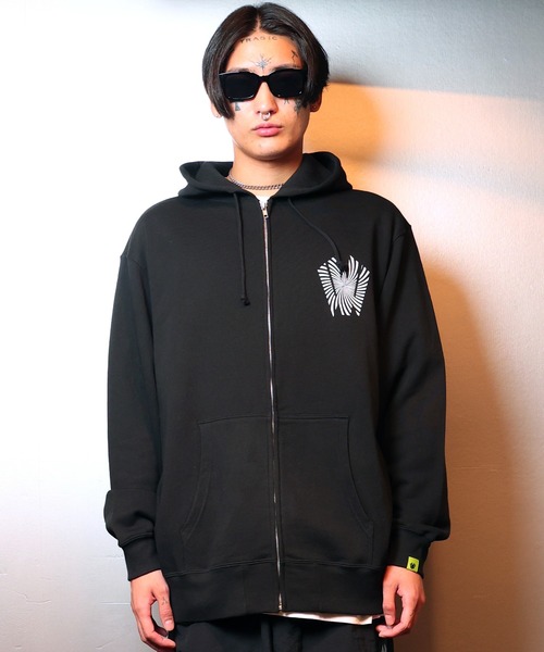 W] by VIRGOwearworks パーカー Warp logo zip hoodie メンズ